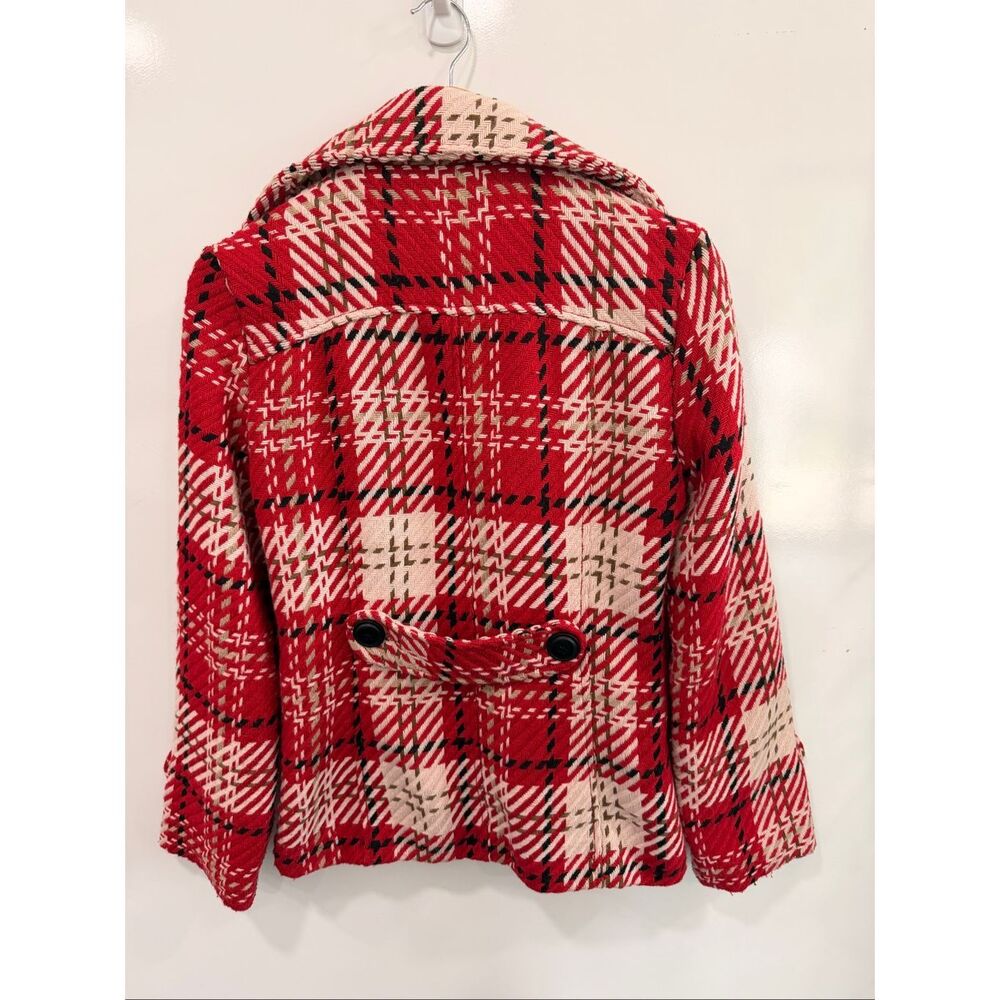 Wet Seal Vintage Red‎ Plaid Peacoat Jacket Medium - Picture 5 of 7